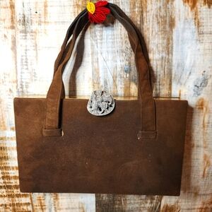 Vintage Elizabeth Arden Suede Evening Handbag Ornate Clasp 40s 50s Gold Frame